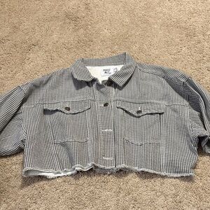 Princess Polly Nixi cropped black and white houndstooth denim jacket size 12
